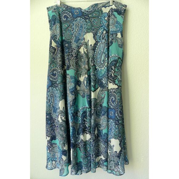 Roz & Ali Womens Maxi Skirt 2X Lined Paisley Blue Boho Festive - Picture 2 of 9